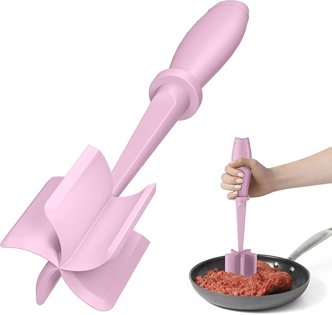 PGYARD Meat Chopper Hamburger Grinder, Kitchen Smasher for Ground Beef | Heat Resistant, 5 Blade, Burger Grinder Nylon Potato Mix Tool, Meat & Poultry Tenderizers, Dishwasher Safe, Pink