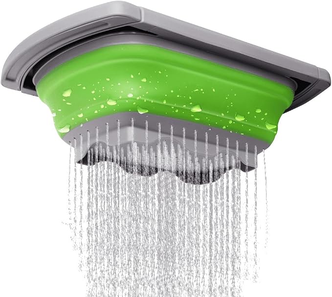 Collapsible Colander Strainer with Extendable Handles - Over the Sink Vegetable/Fruit Colanders Strainers for Kitchen, Capacity of 6 quart (Green)