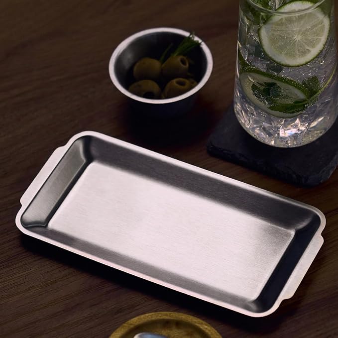 Wagensteiger SUS304 Stainless Steel Serving Platters, Rectangle Metal Dinner Plate with Handles, Decorative Tray, Lightweight, Cheese Board, Oven Safe (10.43 x 5.91 inches)