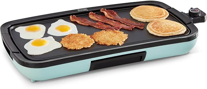 Dash Deluxe Everyday Electric Griddle, Removable Nonstick Plate, Aqua | Flat Top Grill with Drip Tray, Temperature Control, Large 20-Inch Cooking Surface for Pancakes, Eggs, Burgers, & Bacon