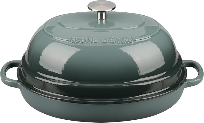 EDGING CASTING Enameled Oval Cast Iron Dutch Oven Pot with Lid, Bread Dutch Oven for Sourdough Bread Baking, Dutch Oven Bread, Bread Oven, 6QT, Slateblue
