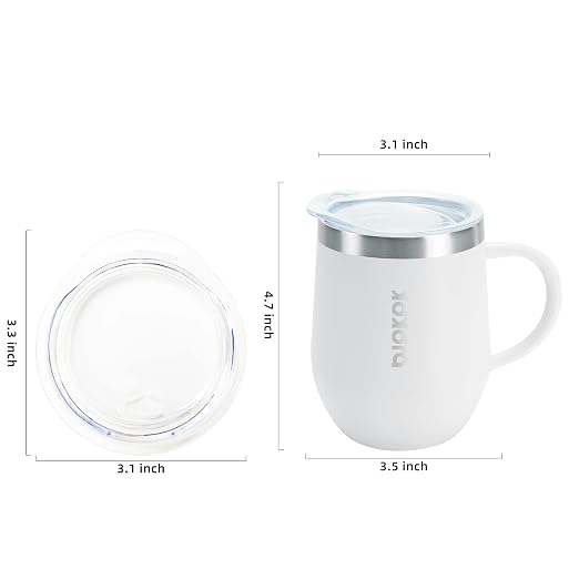 BJPKPK 2PCS Insulated Coffee Mug with Lid, 12oz Stainless Steel Tumbler | Travel Coffee Mug with Handle, Vacuum Insulated Tumbler Cup for Camping, Office, Home, BPA Free Lid, Hot & Cold