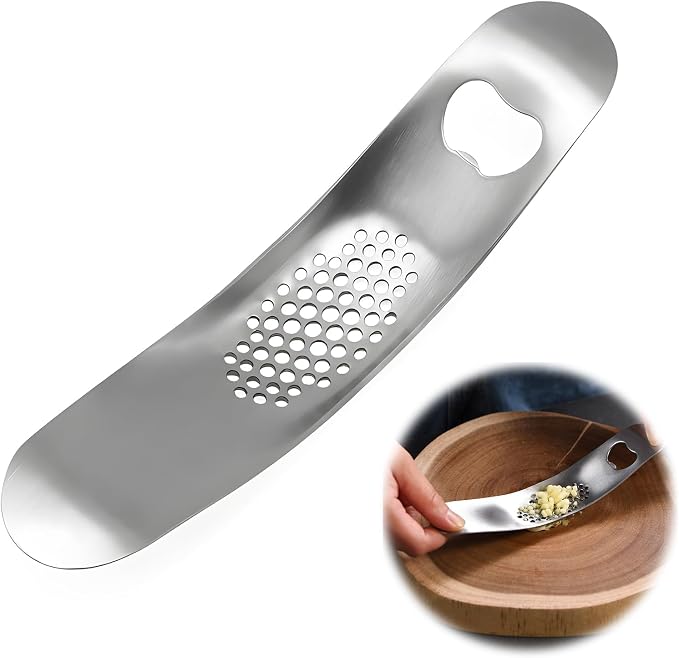 Garlic Press, Stainless Steel Garlic Mincer with Bottle Opener - Garlic Rocker Mincer Press Dishwasher Safe Compact & Durable Tool for Home Cooking