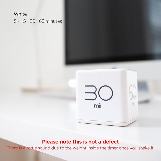 mooas Cube Timer, Flip, Block, Productivity, Time Management (White) | 5/15/30/60 Min Countdown Timer, Battery Operated, 2-Level Alarm Vol, Easy to Use, ADHD, Exercise, Study, Cooking