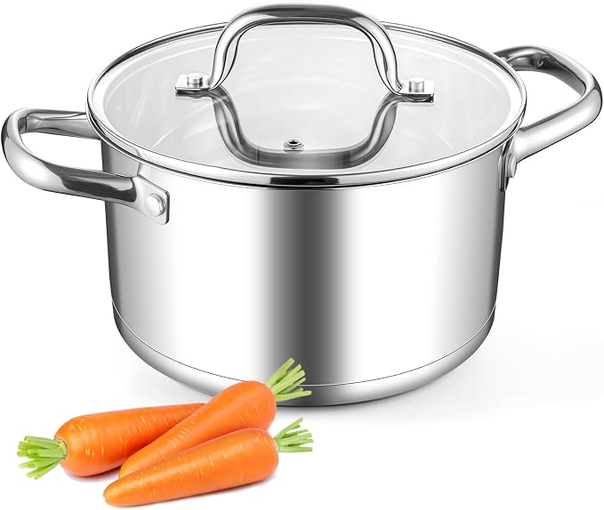 Leonyo 4 Qt Small Stock Pot with Visible Lid, Induction Cookware Soup Pot | 3-Ply Heat-conducting Bottom for All Stoves, Stewing & Boiling & Simmering