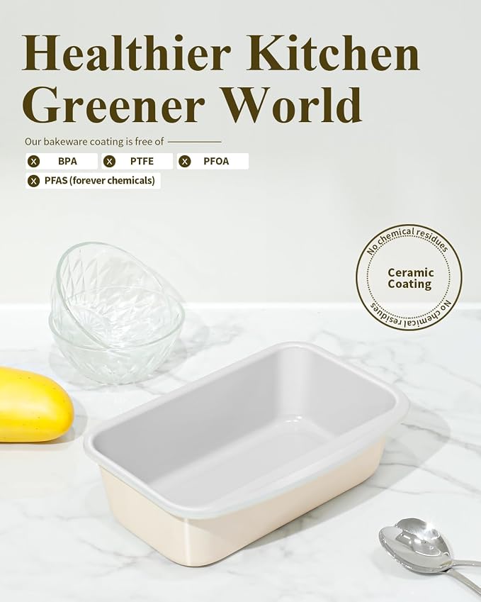 Nonstick Ceramic Bread Loaf Pan with Handle, Sunshine Cream | 9x5 inch, Ceramic Coating, Aluminized Steel, Oven Safe to 550°F, Dishwasher Safe, Non-Toxic, PTFE & PFOA Free