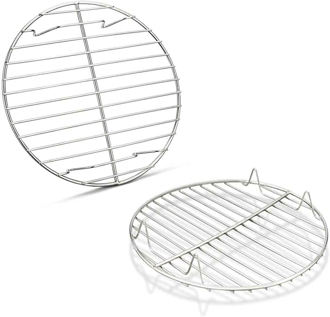 TeamFar Round Cooling Rack Set of 2, 7½ Inch | Round Baking Steaming Roasting Rack Set Stainless Steel, Healthy & Dishwasher Safe, Mirror Finish & Rust Free
