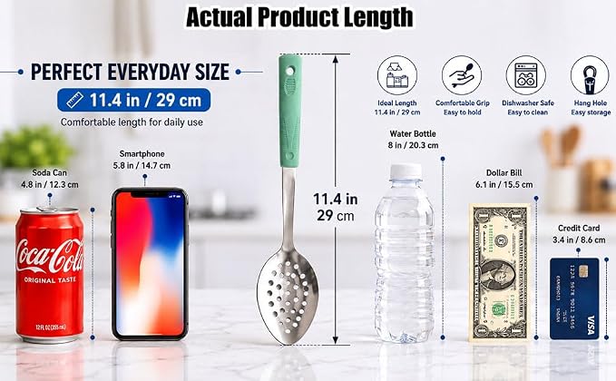 Serving Spoon Set with Silicone Handles,2-Piece spoon | Stainless Steel Serving Spoon, Slotted Spoon & Soup Ladle Set for Buffet and Home Kitchen