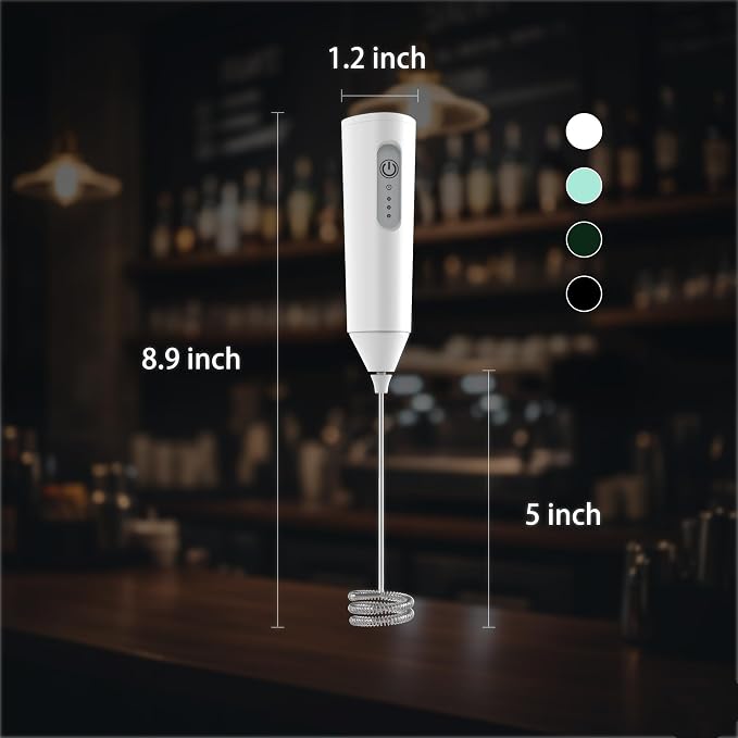 Puraville Rechargeable Electric Milk Frother Handheld, White | 3 Speeds Electric Whisk Drink Mixer, Type-C Charging BPA Free for Coffee, Latte, Cappuccino, Egg
