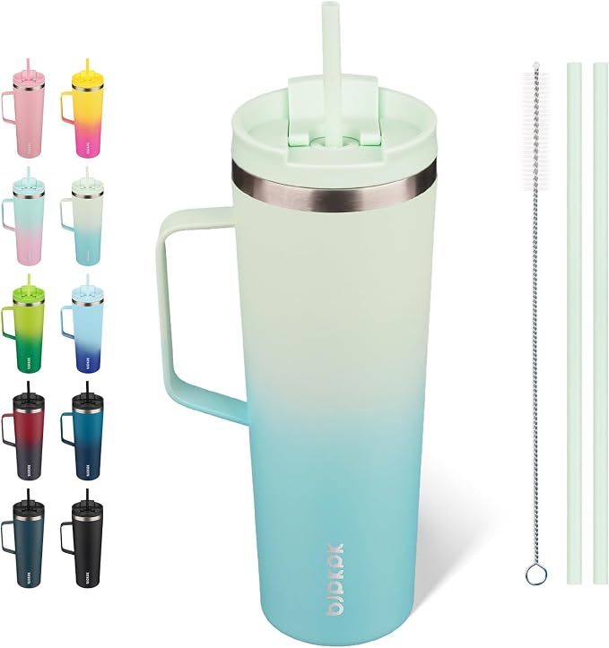 BJPKPK 30oz Insulated Tumbler with Handle, Lid & Straw, Stainless Steel | Double Wall Vacuum Insulated Coffee Travel Mug - Keeps Cold & Hot, BPA Free, Cupholder Fit for Office, Gym & Travel