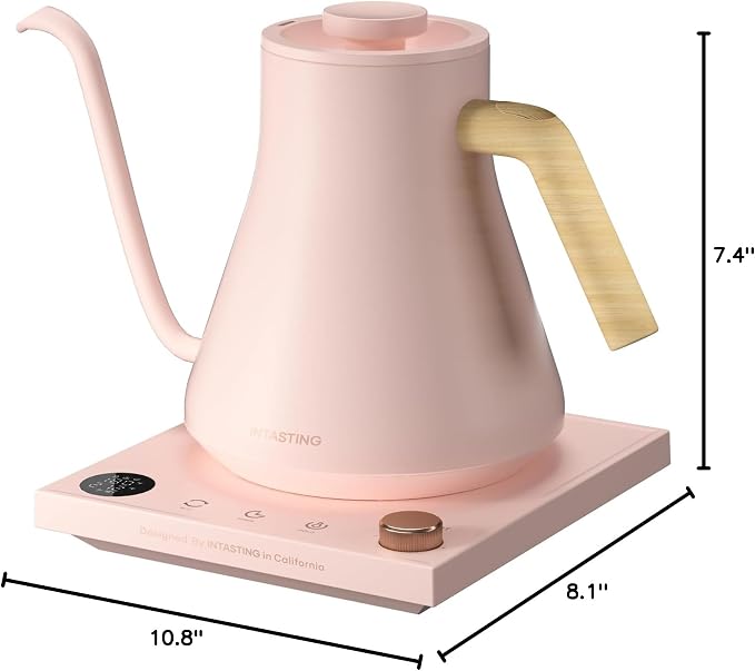 INTASTING Electric Kettles, Gooseneck Electric Kettle, ±1℉ Temperature Control, Stainless Steel Inner, Quick Heating, for Pour Over Coffee, Brew Tea, Boil Hot Water, 0.9L Pink