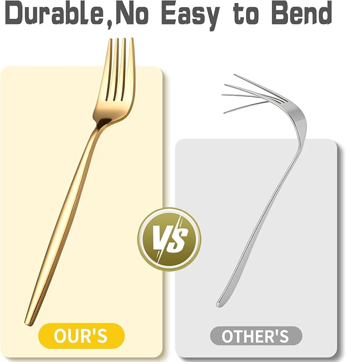 60-Piece Gold Silverware Set for 20, Food Grade Stainless Steel Flatware Set with Thickened Forks Spoons Knives, Mirror Polished Gold Cutlery for Wedding Party Restaurant, Dishwasher Safe