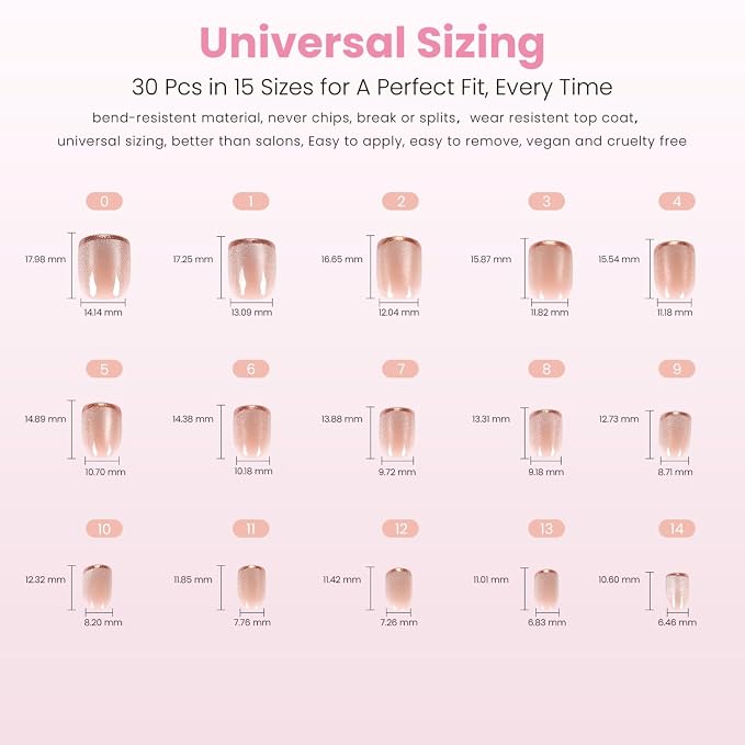 Nail Reformation Press On Nails, Shimmer Bright | Short Square Fake Nails | Brown French Tip on Neutral Base in Velvet Finish, Reusable Stick On Nails in 15 Sizes - 30 False Nail Kit for Women Gifts
