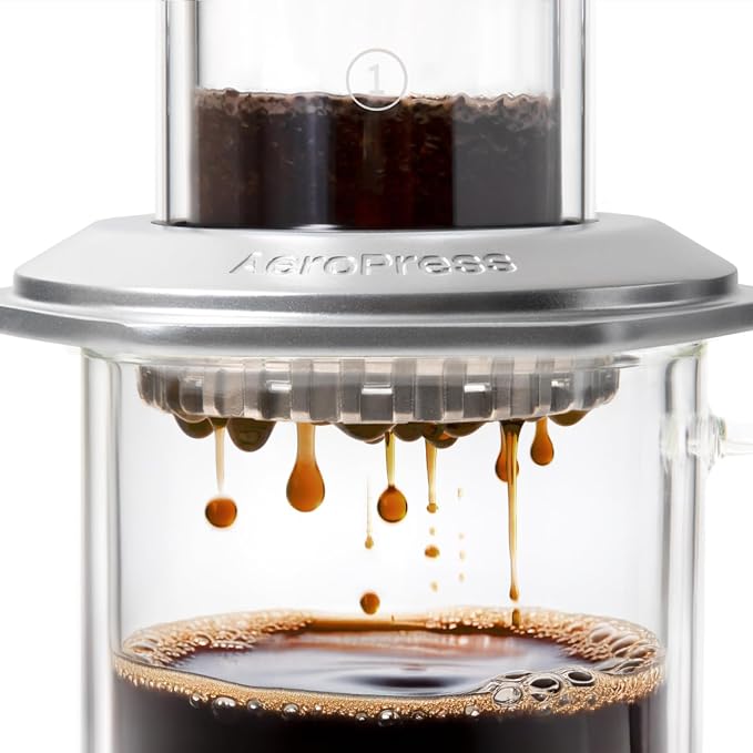 AeroPress Premium Coffee Press, Glass, Stainless Steel & Aluminum, Silver | Glass, Stainless Steel & Aluminum, All-in-One French Press, Pour-Over & Espresso Style, Manual Brewer