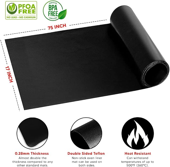 Teflon Liner Roll for Ovens, Stovetops & Grills, 75x17- Cut to Size & Shape | Versatile Non-Stick Teflon Mat, Use As Oven Liner, Grill Mat, Stovetop Cover, Baking Sheet & More