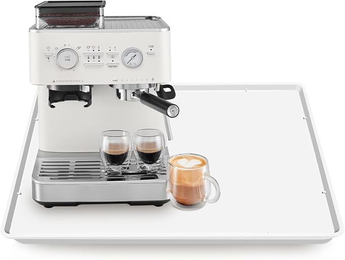 Silicone Coffee Maker Mat with Lip for Countertops, 19.7'' x 15'', White | Multi leak-proof coffee tray for countertop, non-slip silicone tray for under coffee machine espresso accessory, wipe-clean