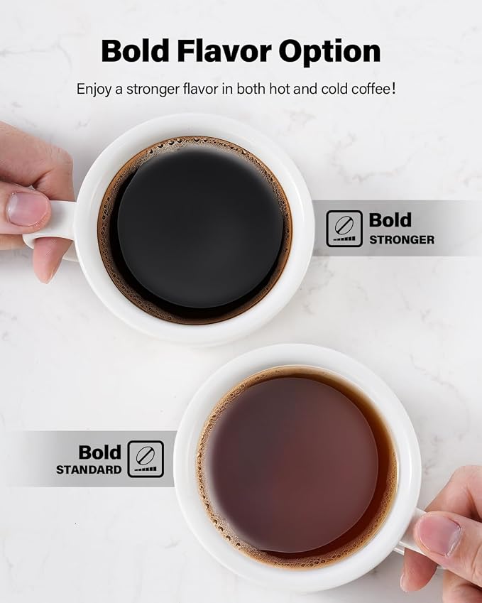 K Cup Coffee Maker With Bold Setting, Single Serve Hot & Iced Coffee Maker for K-Cup and Grounds, 52 Oz Removable Water Tank, 6 to 14oz Brew Size, Pod Coffee Machine With Reusable Filter, Gray