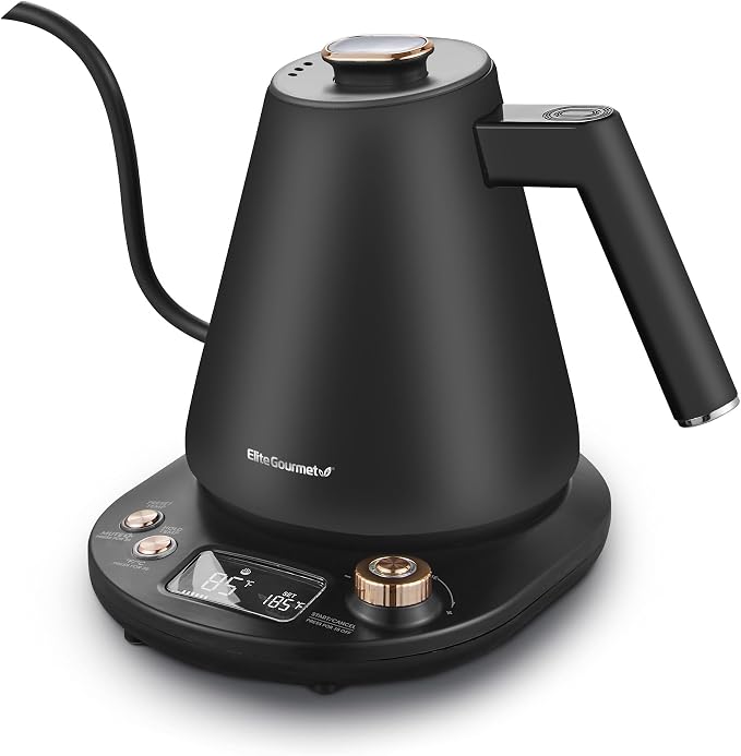 Elite Gourmet EKT3001 1L Digital Kettle, 304 Stainless Steel, Matte Black | Programmed Temperatures, Keep Warm Function, Cordless 360° Base, Auto Off & Audible Indicator