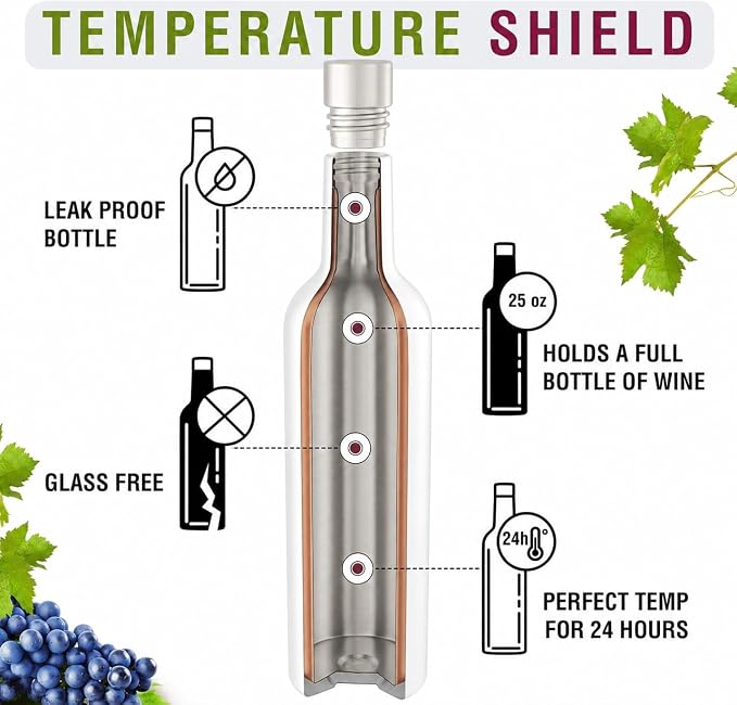 CHILLOUT LIFE 12 oz Stainless Steel Wine Tumblers 2 Pack & 1 Insulated Wine Bottle - Double Wall Vacuum Insulated Wine Glasses Cups with Lids and Straws Set Keeping Cold & Hot Gift Set