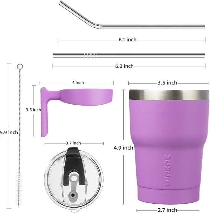 BJPKPK 10 oz Mini Tumbler with Lid, Straw & Handle, Insulated Steel Cup | Small, Spill Proof, Leak Proof, Thermal, Double Wall Vacuum, Sweatproof, Dishwasher Safe, BPA Free, Lavender