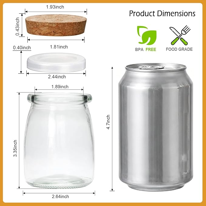 Mini Yogurt Jars 20 Pack, 7 oz Glass Favor Jars with Cork Lids | Pudding Glass Jars with Lids, Party Favors, Potion Bottles with Label Tags and String,Small Glass Jars with Lids for Home