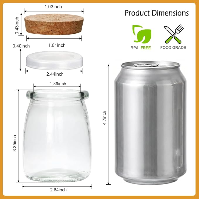 Mini Yogurt Containers with Lids 40 Pack, 7 oz Glass Jars with Lids | Pudding Containers with Cork Lids, Mason Jars Wedding Favors Honey Pot with Label Tags and String,Baby Shower Favors,Party