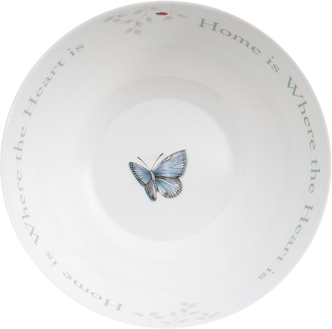 Lenox Butterfly Meadow "Home Is Where The Heart Is" Serving Bowl | 38oz capacity | 7.25 inch width | floral kitchen decor bowl, cookie jar and candy dish, gift for women