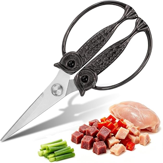 XSNBRD Kitchen Shears Sharp, Black Gun Stainless Steel Owl Scissors. | 3.5mm stainless blades,ergonomic owl handle,dishwasher safe,versatile cutting for kitchen and outdoor.