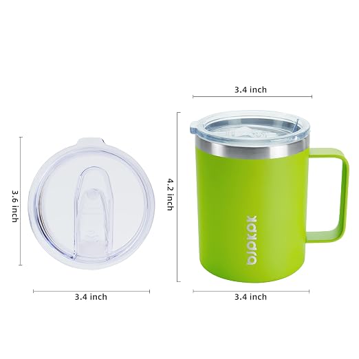 BJPKPK 2PCS Insulated Coffee Mug with Lid, 14oz Stainless Steel Tumbler | Travel Coffee Mug with Handle, Vacuum Insulated Tumbler Cup for Camping, Office, Home, BPA Free Lid, Hot & Cold