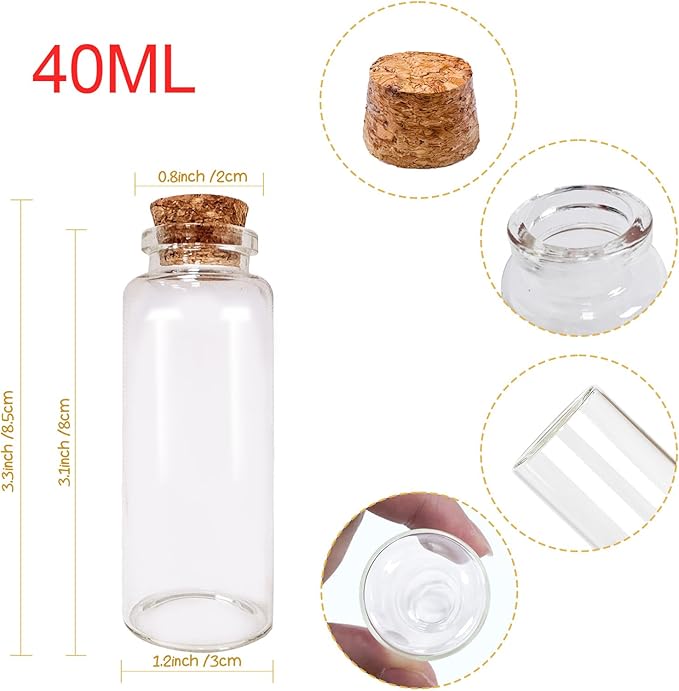 OurWarm 32PCS 40ml Small Glass Bottles with Cork Lids, Mini Jars Glass Vials with Wooden Corks Tags & Twines, Small Potion Message Bottles for Birthday Wedding Baby Shower DIY Crafts Gift Party Favors