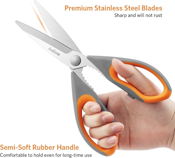 Asdirne Kitchen Scissors Set, Knife-Grade Stainless Steel, TPR Comfortable Handle All Purpose Scissors, Include One Poultry Shears and Four Different Sizes of Cooking Scissors, Perfect Kitchen Partner