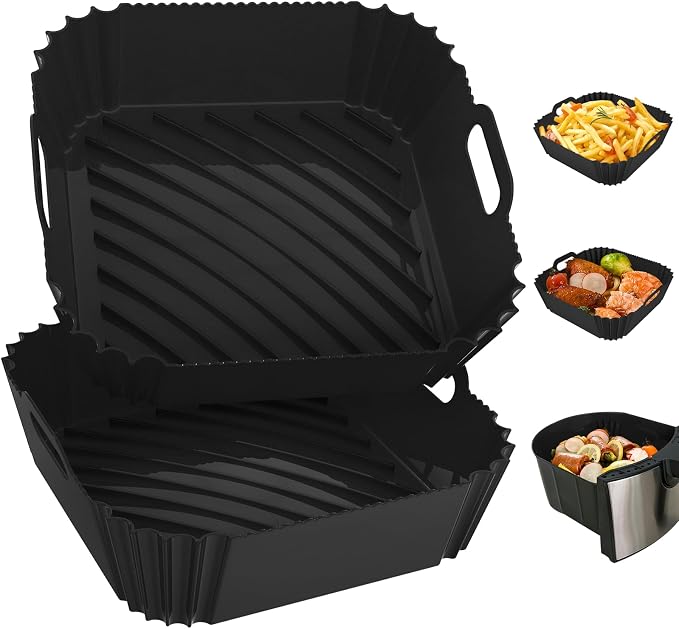 2 Pack Silicone Air Fryer Liners Reusable, 7.1 Inch Airfryer Liner 4-7 QT Square Air Fryer Liners Silicone Pot Oven Liner Baking Tray, AirFryer Basket Mat Bowl Accessories