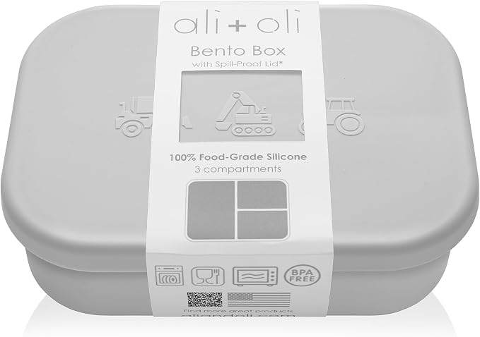 Ali+Oli Silicone Bento Box for Kids, Baby Lunch Box, BPA-Free, Spill-Proof | Daycare, Preschool, Food separation, Portion control, Snack storage, Travel-friendly, Easy cleaning, Toddlers