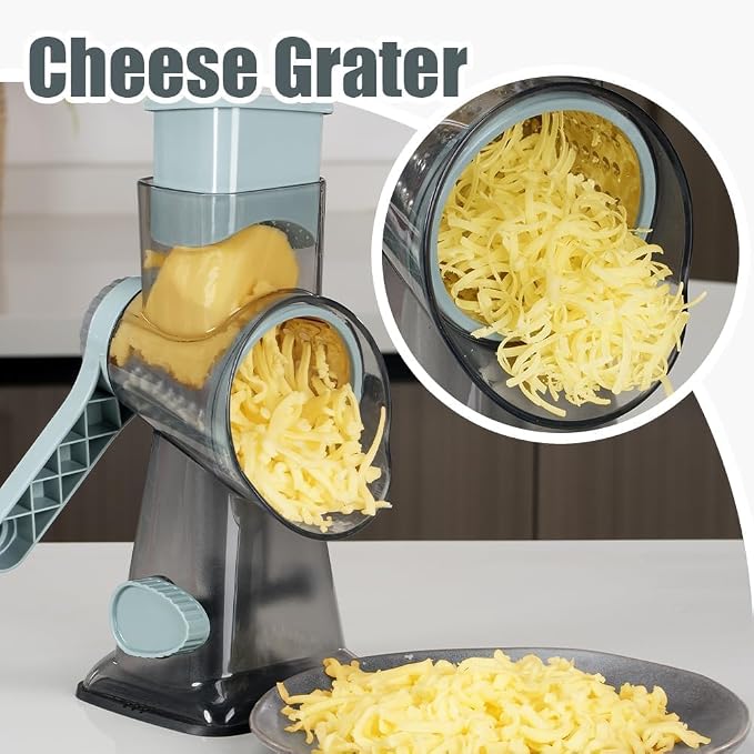 Rotary Cheese Grater Pro 6 in 1 - Shredder Crinkle Slicer Grinder Ice Shaver, Stable Suction, Time-saving Easy Use & Clean, Safe Morden Kitchen Tool for Cheese, Vegetable, Nuts, Chocolate