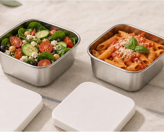 Flexibento - Stainless Steel Snack Container Set with Silicone Lids - 2 pack 14 OZ each