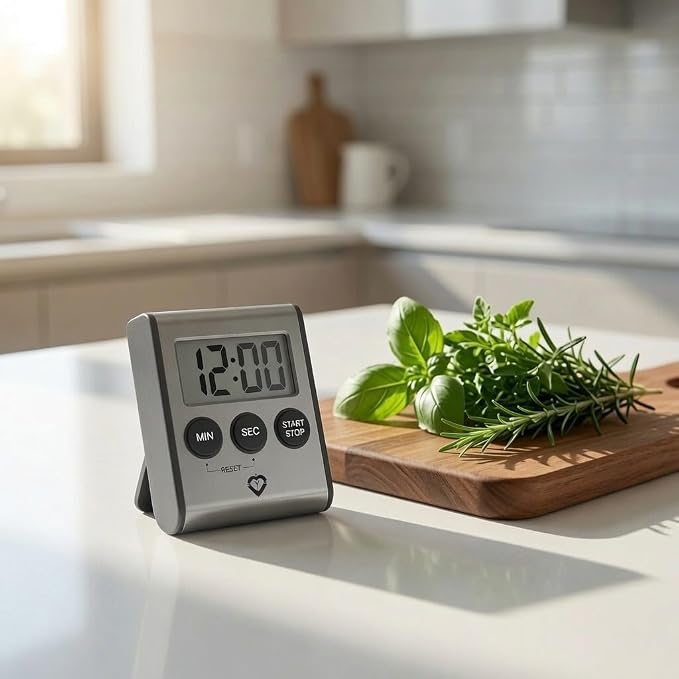 Premium Stainless Steel Digital Kitchen Timer – Ultra-Strong Magnetic Back, Fold-Out Desk Stand, Effortless One-Touch Setup, Extra-Loud Alarm, Oversized Display, Auto Memory, Auto Shut-Off (1)