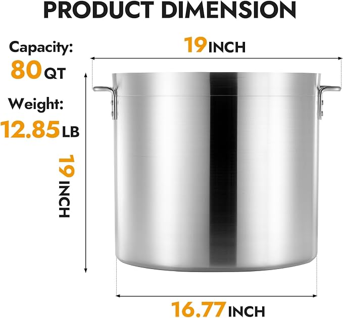 CURTA 80 Quart Aluminum Stock Pot with Lid, Heavy Duty Commercial Grade Large Capacity Cooking Pot for Boiling, Stewing, Great for Kitchen, Restaurant, Catering, and Home Use, NSF Certified