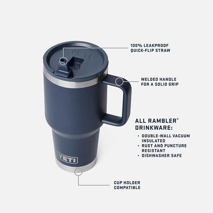 YETI Rambler 30 oz Travel Mug with Flip Straw Lid – Stainless Steel, Vacuum Insulated, Leakproof, Cup Holder Friendly, Pace Purple