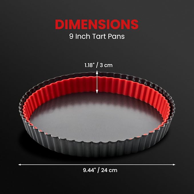 Tart Pan 9 Inch Removable Bottom,with Crust Shaper Ring, Non-stick | Carbon Steel Round Deep Fluted Pie Pan,Tart Molds,Quiche Pan,Pie Mold,Quiche Baking Dish Tart Pans For Baking Party Festival