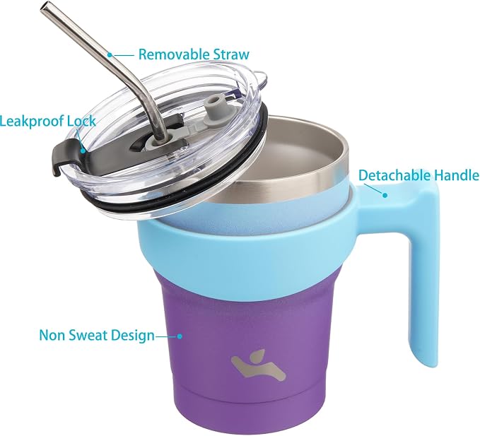 Konokyo 10 oz Tumbler with Handle and Straw, Insulated Travel Mug | Ocean Dream; BPA-free, leak-proof tumbler with 2 lids, 2 straws, cup holder fit for coffee, office, travel & daily use