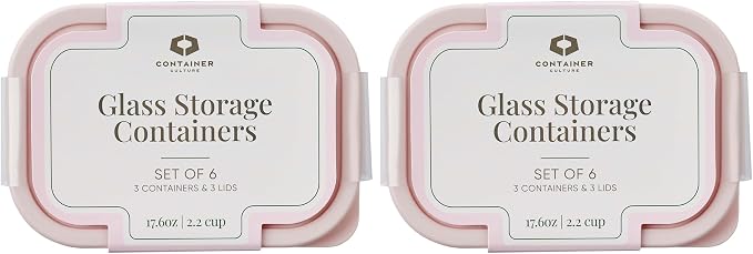 Glass Food Storage Containers with Lids — 12 Piece — 17.6 oz Glass with BPA-Free Leakproof Stackable Lids — Microwave, Oven & Dishwasher Safe — Ideal for Meal Prep & More - Berry Blush