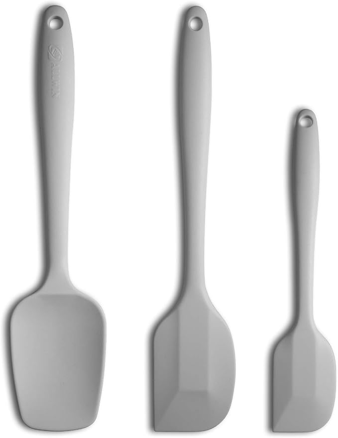 3-Piece Silicone Spatula Set, 600°F Heat Resistant, Light Grey | Stainless Steel Core, Silicone Rubber Spatulas for Nonstick Pans, Spatula, Spoonula and Mini Spatula for Cooking and Baking
