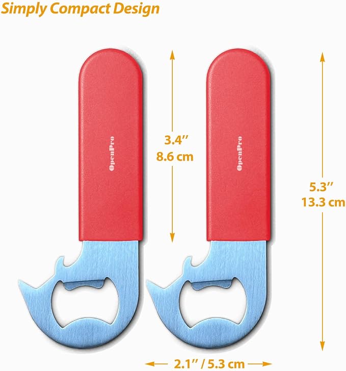 Magnetic 2-IN-1 Ring-Pull Can Opener, Beer Bottle Opener, Easy Open Any Pull Tab Cans for Seniors, Soda, Pet Food, Cat Cans, Beer, Gadgets for People with Arthritis, kitchen gadgets, 2-Pack, Red