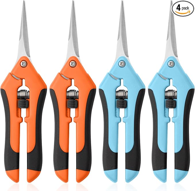 4 Pack Garden Pruning Shears, Stainless Steel Shears, Gardening Shears Scissors Pruning Shears for Gardening Tools (2pcs Blue+2pcs Orange)