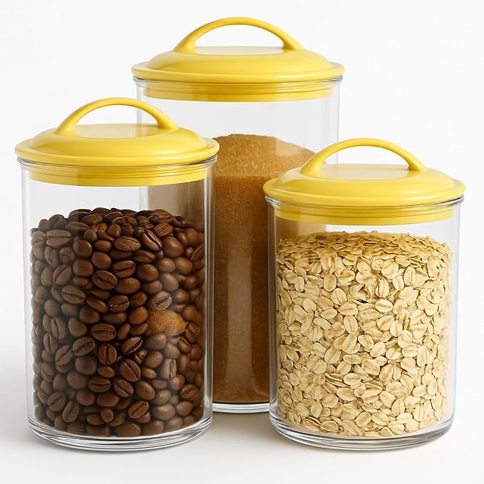Food Storage Containers, BPA Free Airtight Canisters for Cereal, Pasta, Sugar, Coffee, Flour, Cookies, Loose Tea, for Kitchen Organization by Reston Lloyd, Set of 3, Charcoal Gray