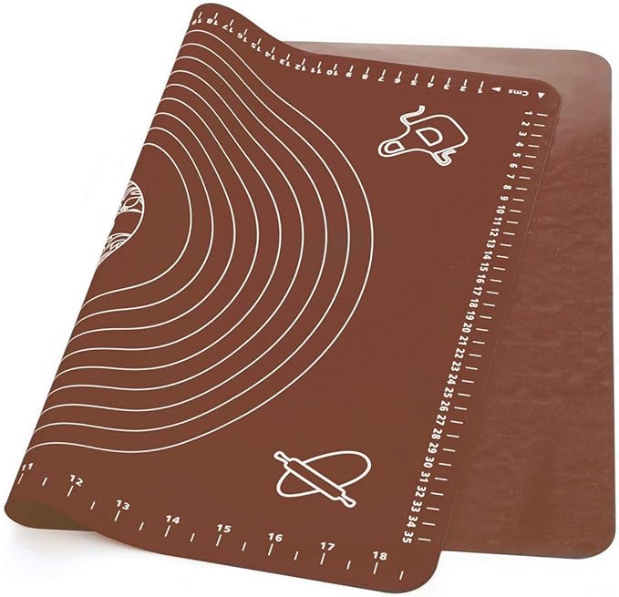Silicone Baking Mat, Extra Thick Large Non Stick Pastry Mat Sheet for Dough Pie Crust Rolling Mats (Brown, L-16''(W)*24''(L))