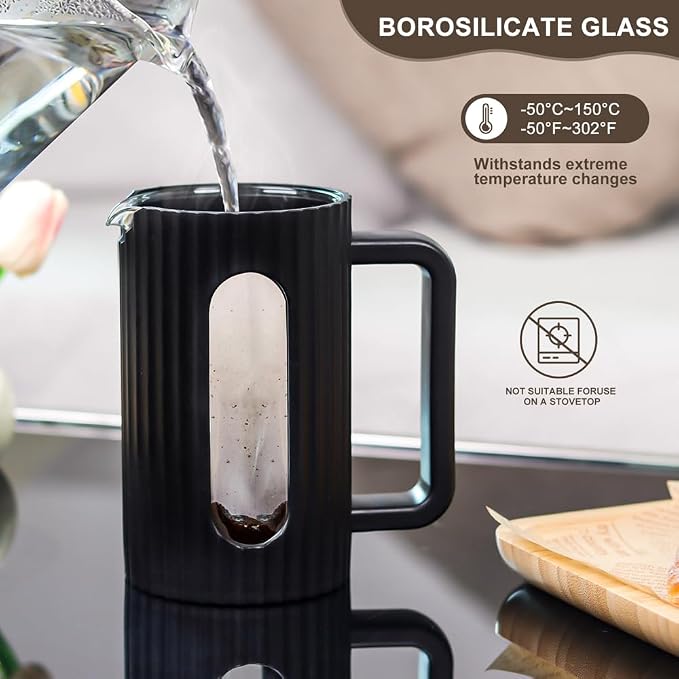 wedrink French Press Coffee Maker 21OZ, Heat Resistant Borosilicate Glass Carafe/Tea Maker Coffee Press Frother Brewer (600ml)