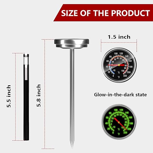 Meat Thermometer - Instant Read Food Thermometer with 5.5-Inch Stainless Steel Probe for Cooking, Steak, Bread, Chicken, Grilling, Milk, Tea & Coffee - 1.5-Inch Dial Kitchen Temperature (1PCS)