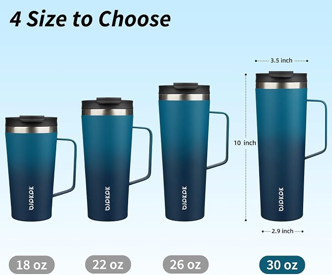 BJPKPK 30oz Insulated Tumbler with Handle, Lid & Straw, Stainless Steel | Double Wall Vacuum Insulated Coffee Travel Mug - Keeps Cold & Hot, BPA Free, Cupholder Fit for Office, Gym & Travel