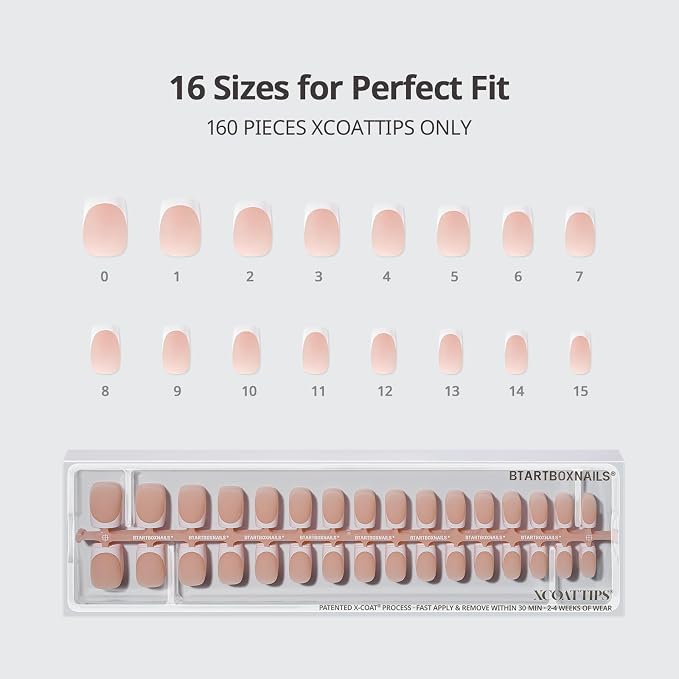BTArtboxnails XCOATTIPS White French Tip Press On Nails, S Square, Nude | Lamp-Curable 4-Week Wear, Salon Quality Value at Home, Natural Nail Look, Easy-to-Apply for Beginners, 160ct Nail Tips Only